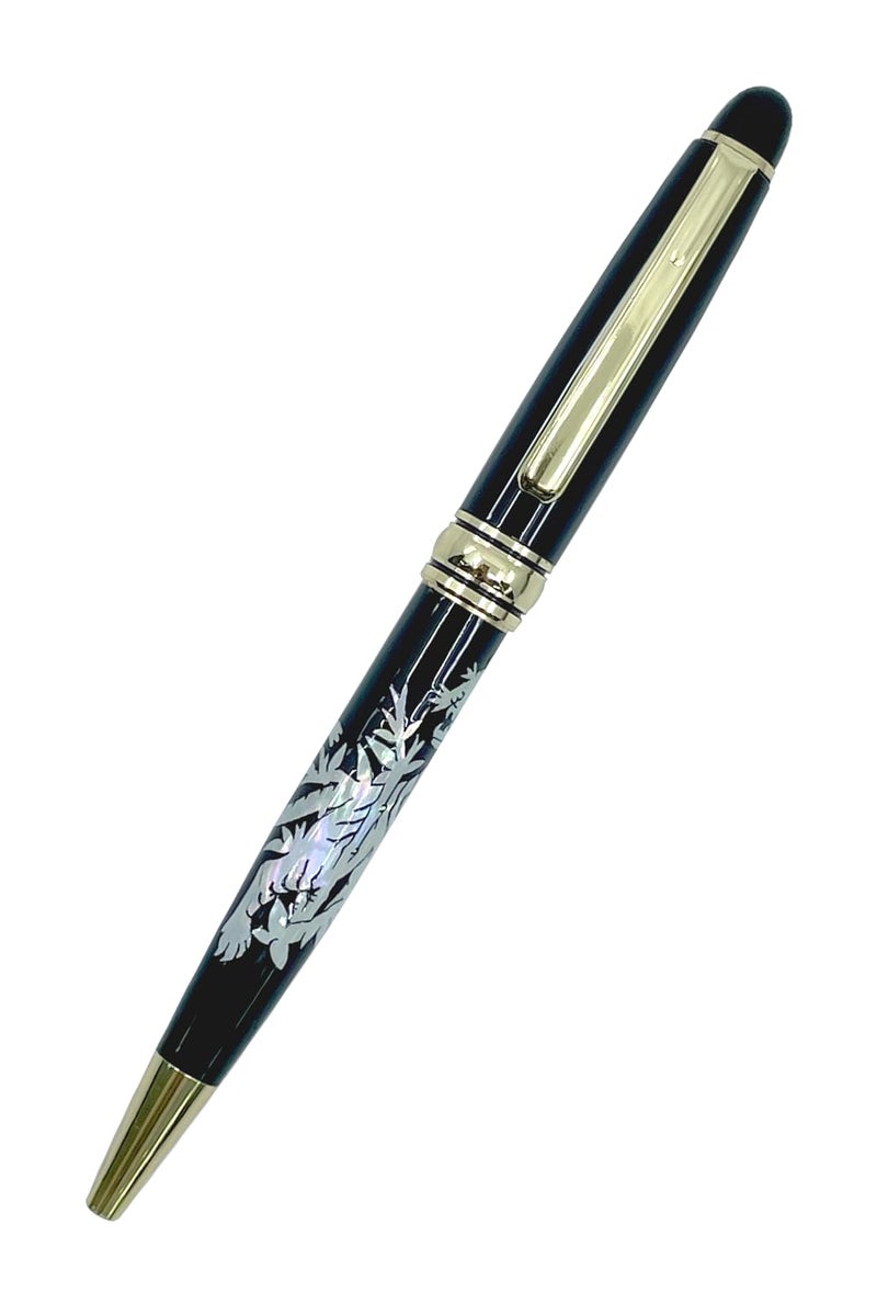 Nacreh Inlay Mother of Pearl Design Handmade Ballpoint Pen Retractable Executive Gift Deluxe Rollerball Point Black Ink (Tiger) - Image 1